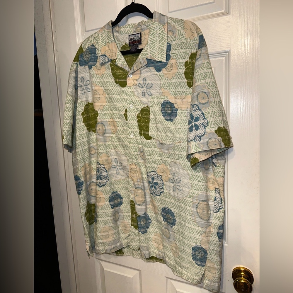 Blue Tibet XXL Hand Crafted Cotton Floral Casual Tropical Casual Camp Shirt